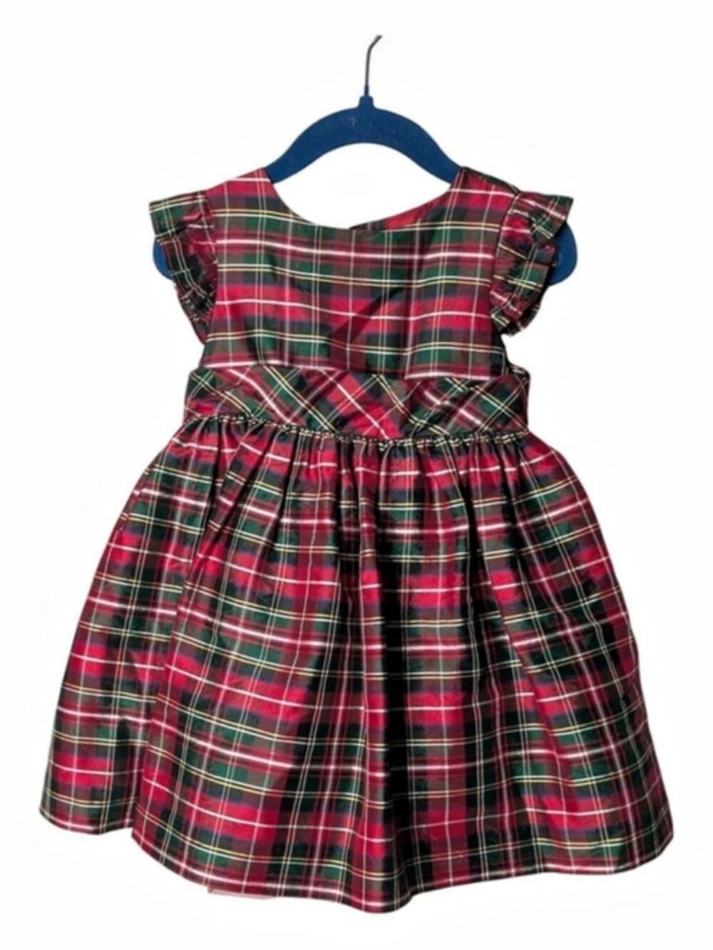 Janie and Jack Plaid Silk Dress Bow Back Red Green Tartan Size 18/24 Months